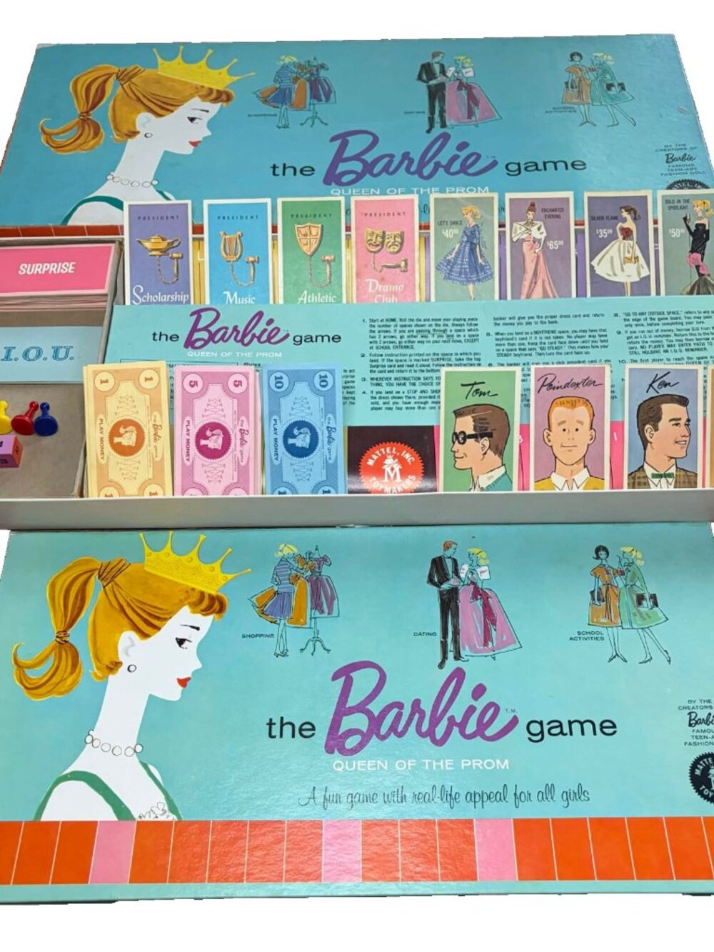 Vintage 1960s Original Barbie Game Queen of the Prom Mattel COMPLETE Board Game